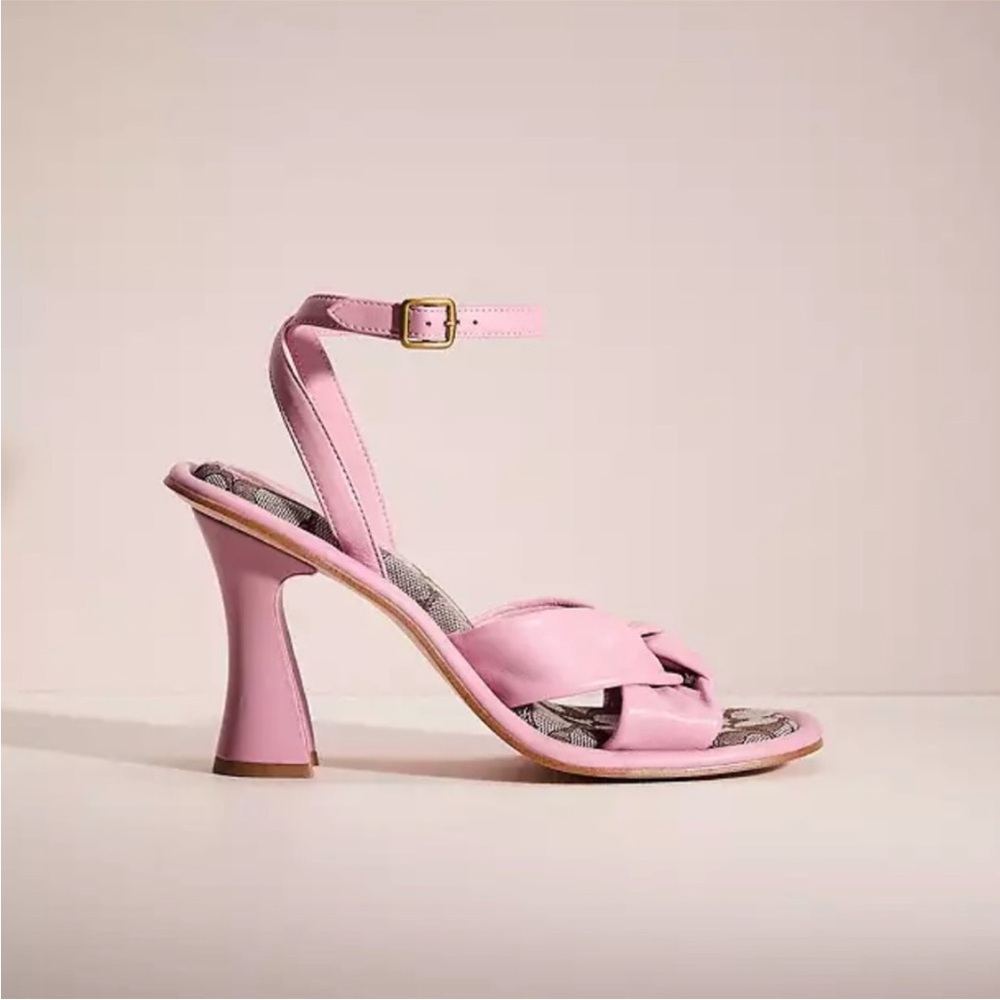 Coach Pink Knotted Ankle-Strap Heels with Logo Insole - Picture 4 of 10